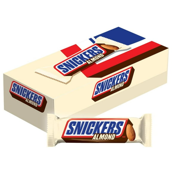 Snickers Candy Almond Milk Chocolate Bars Bulk Pack, 1.76 Oz Bars (Pack Of 24)