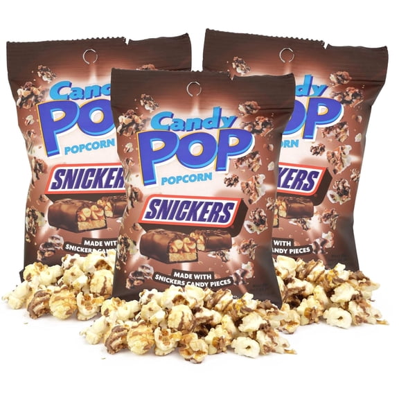 Snickers Candy Popcorn, Sweet and Savory Movie Night Snack, 1 Ounces (Pack of 3)