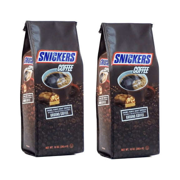 Snickers Caramel, Peanuts, Nougat & Chocolate Ground Coffee, 10 oz Bag, 2-pack