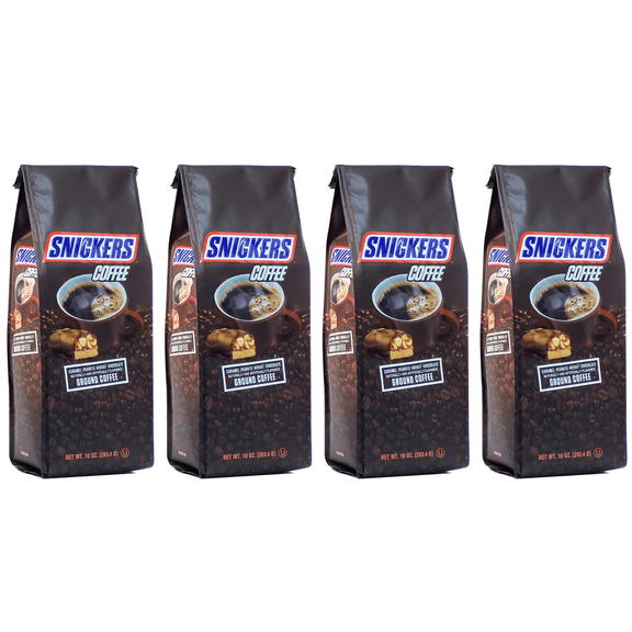 Snickers Caramel, Peanuts, Nougat & Chocolate Ground Coffee, 10 oz bag, 4-pack