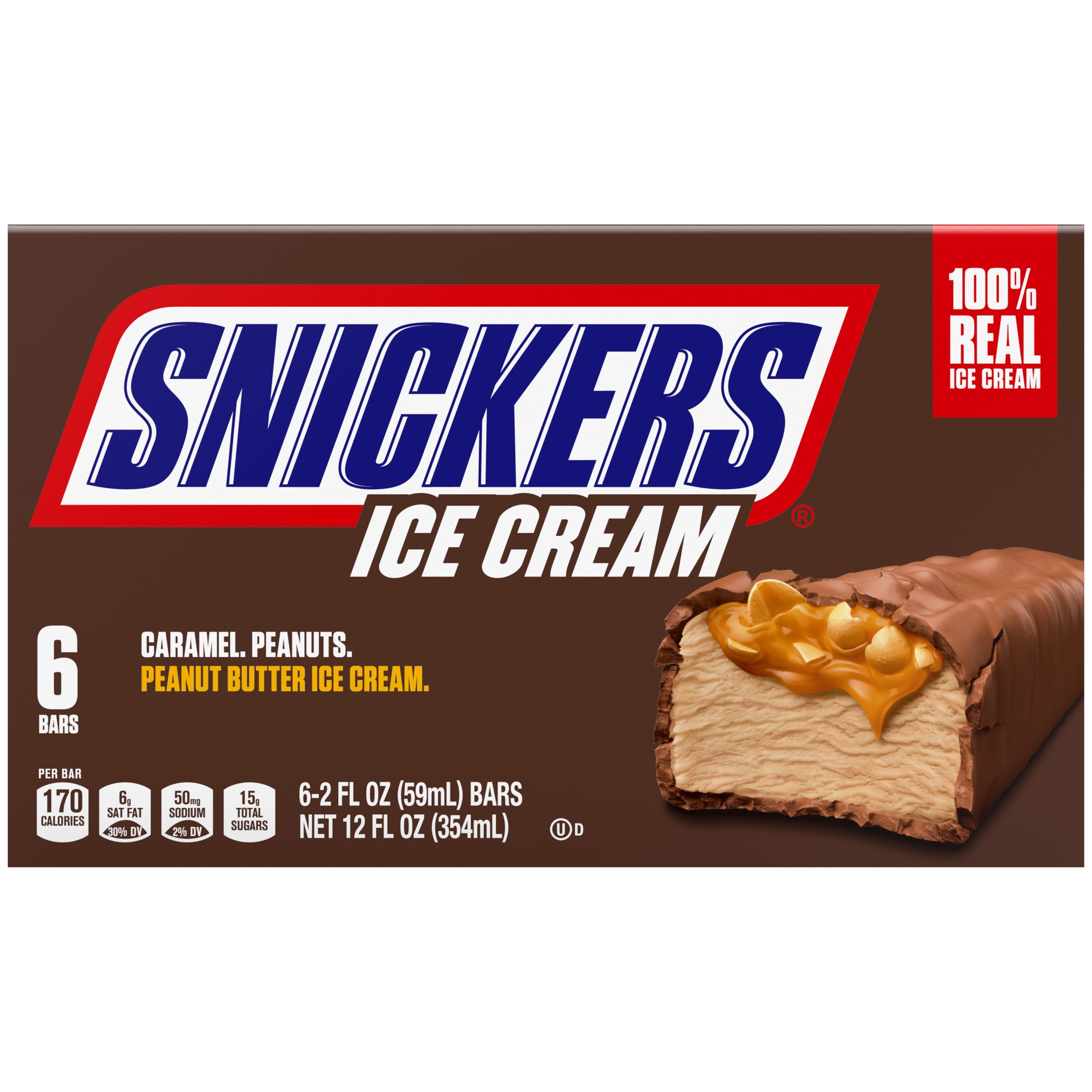 Snickers Football Creamy Peanut Butter Ice Cream Bars 12 fl oz, 6 Pack