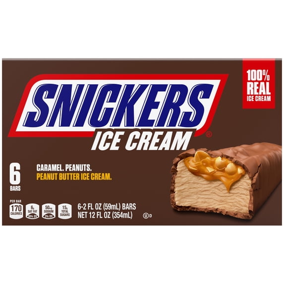 Snickers Football Creamy Peanut Butter Ice Cream Bars 12 fl oz, 6 Pack