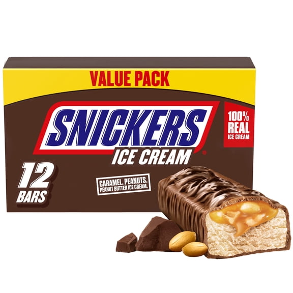 Snickers Football Creamy Peanut Butter Ice Cream Bars, 24 fl oz, 12 Pack