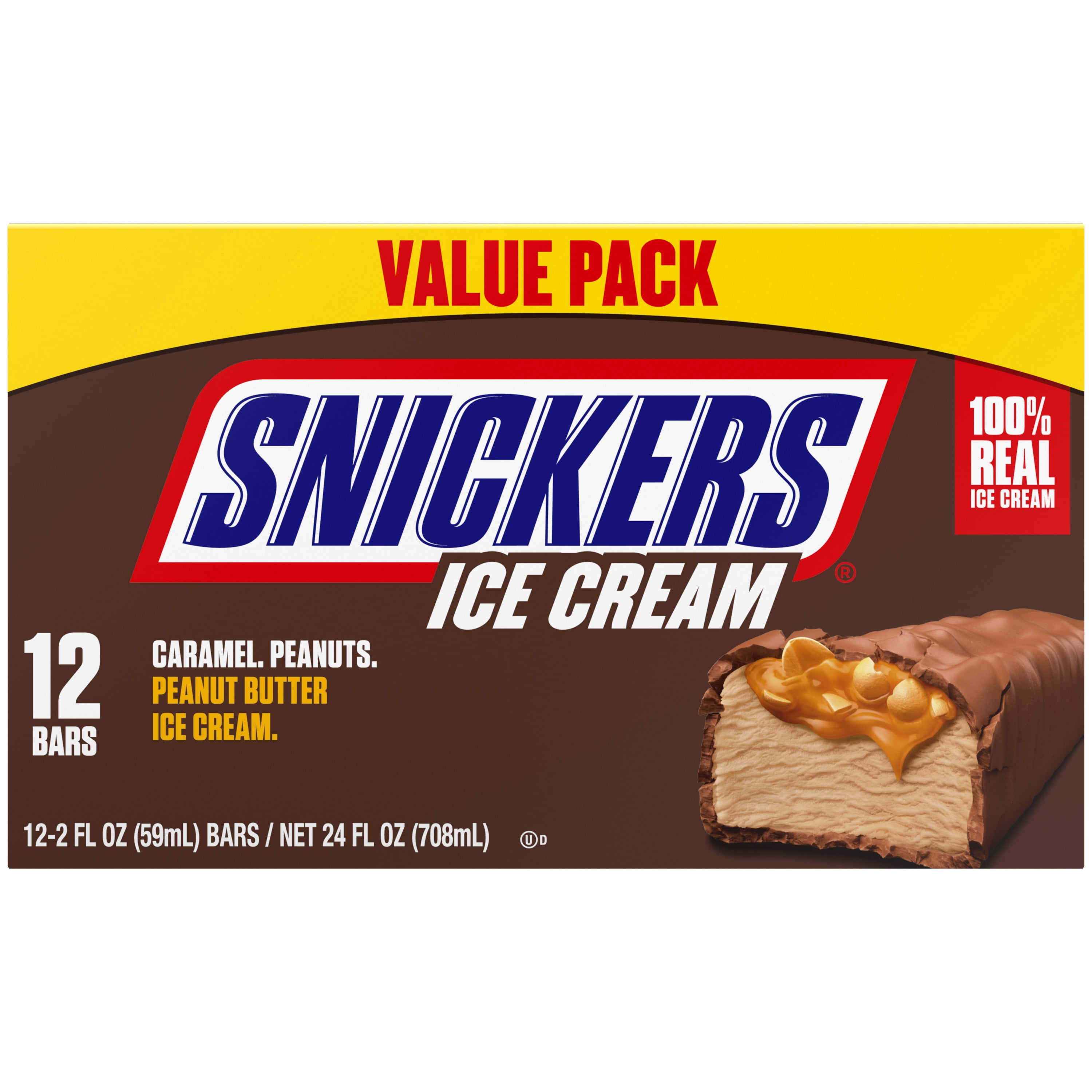 Snickers Football Creamy Peanut Butter Ice Cream Bars, 24 fl oz, 12 Pack