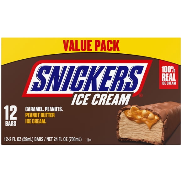 Snickers Football Creamy Peanut Butter Ice Cream Bars, 24 fl oz, 12 Pack