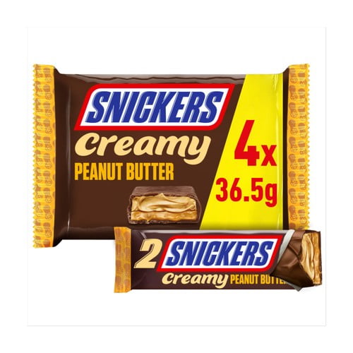 Snickers Creamy Peanut Butter & Milk Chocolate Snack Bars Multipack 146g, British Import (Pack of 3)