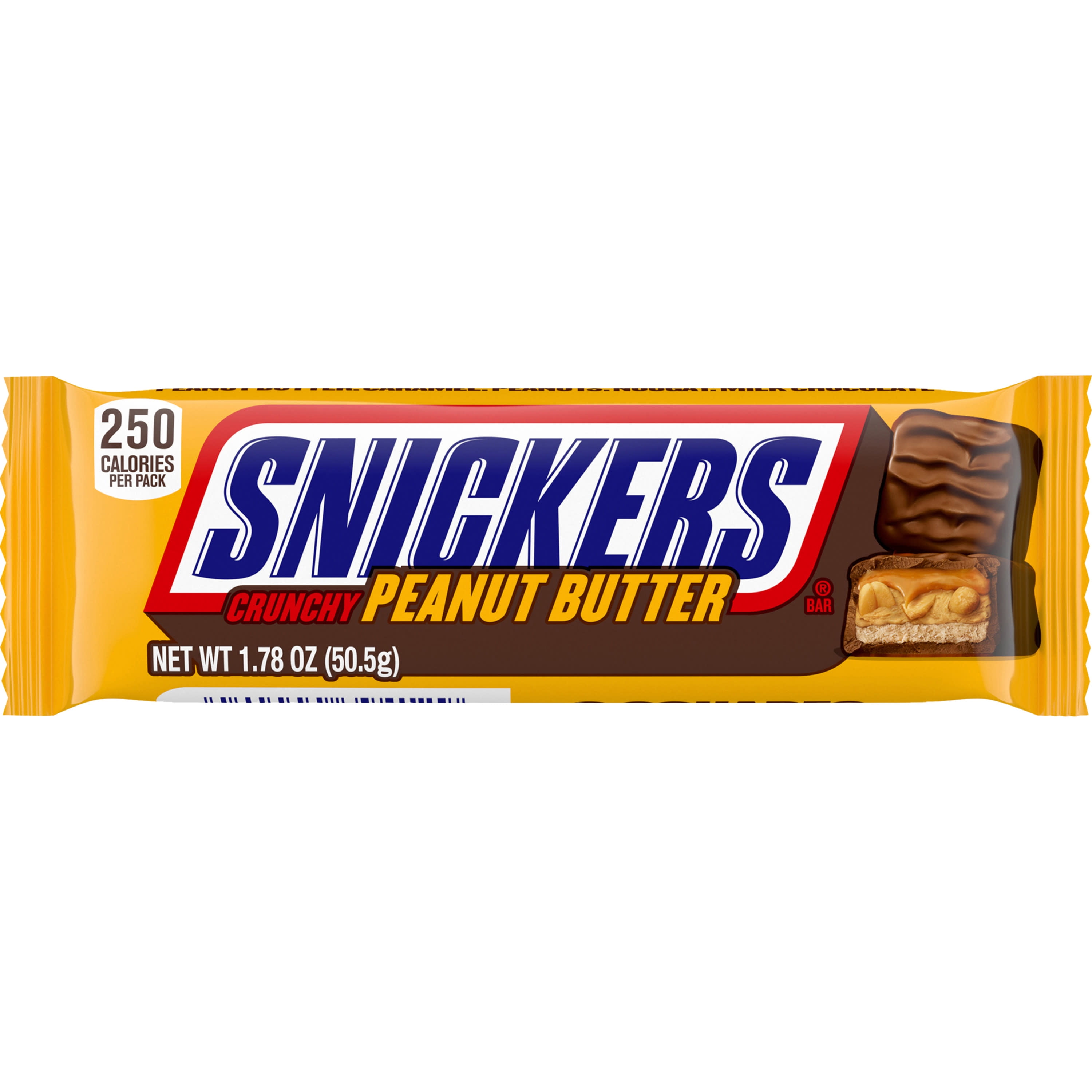 Snickers Crunchy Peanut Butter Squared Candy Chocolate Bar, Full Size, 1.78 oz, Packet