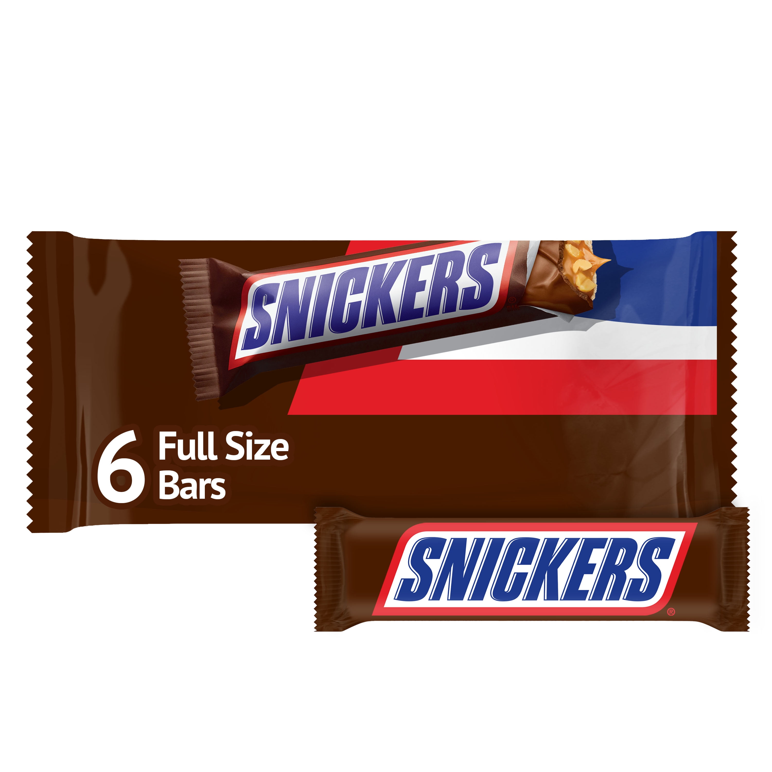 Snickers Full Size Chocolate Candy Bars - 11.16 oz (6 Pack)