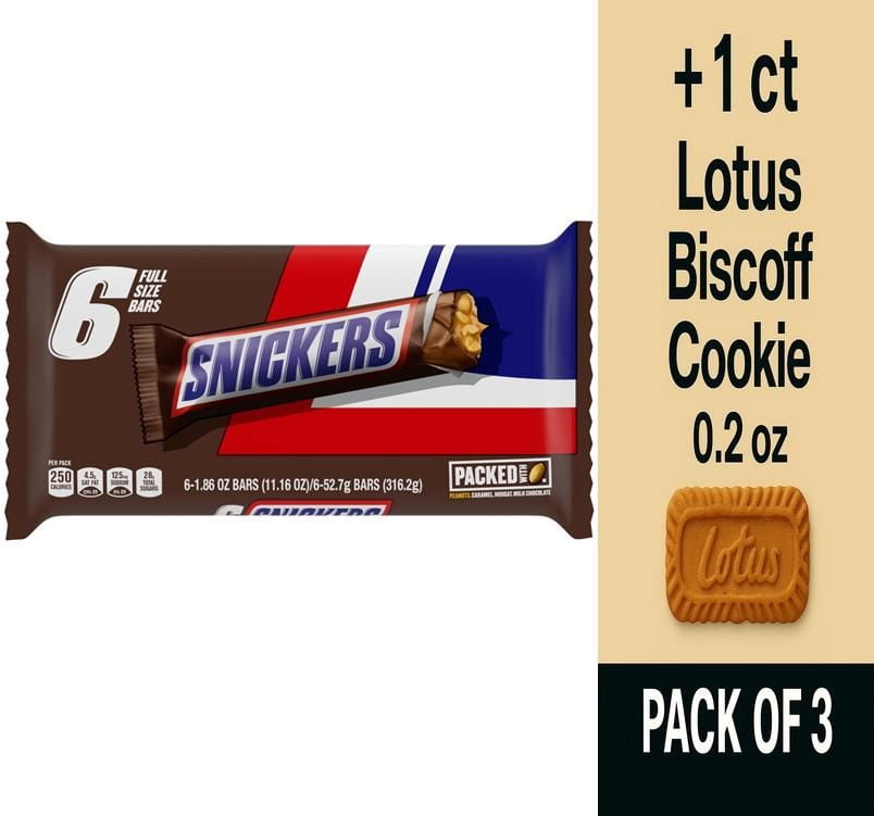 Snickers Full Size Chocolate Candy Bars - 11.16 oz, 6 pk - Pack of 3 ...