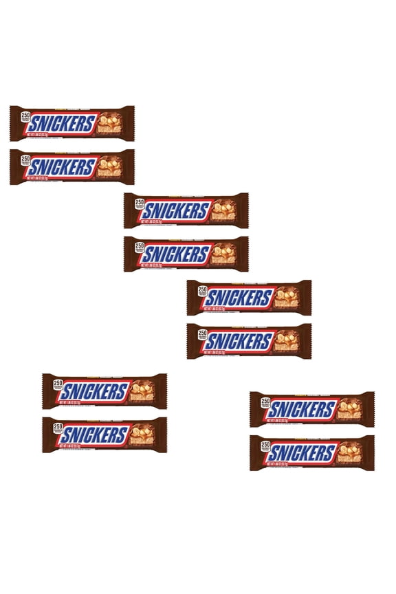 Snickers Full Size Milk Chocolate Caramel Candy Bars, 10 Pack, 1.86 oz Each
