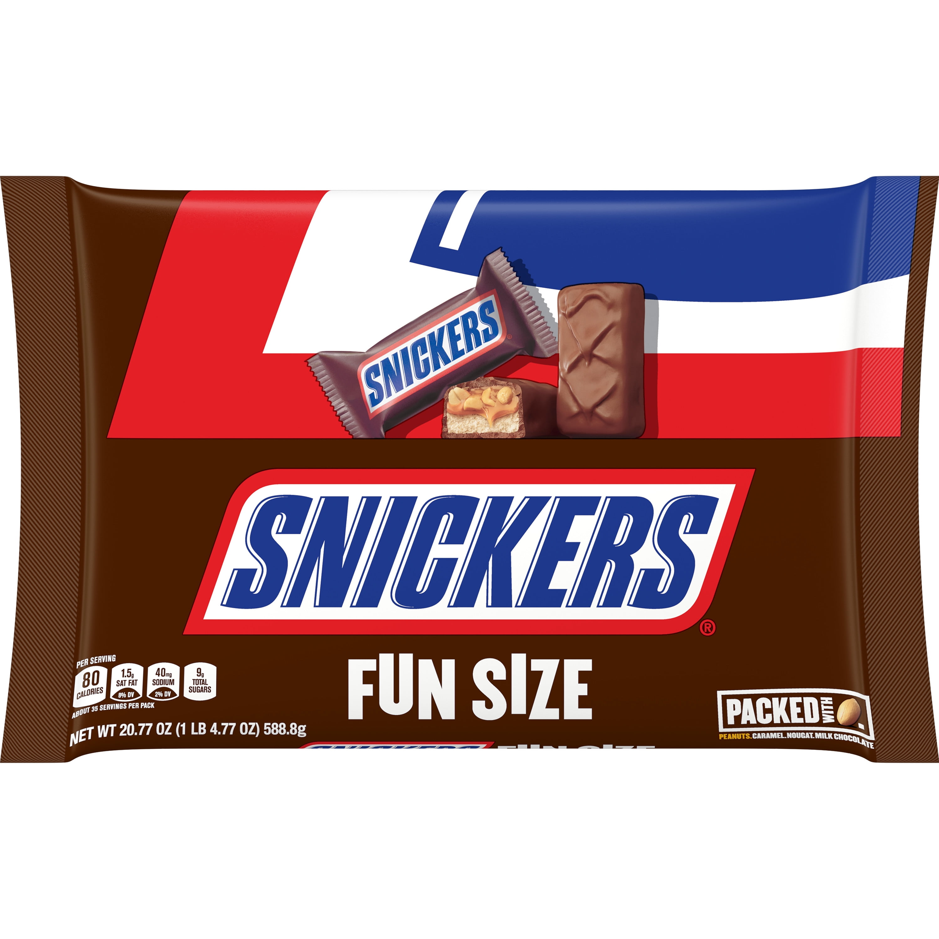 SNICKERS Fun Size Halloween Chocolate Bars, 20.77 oz Bulk Candy Bag, Chocolate