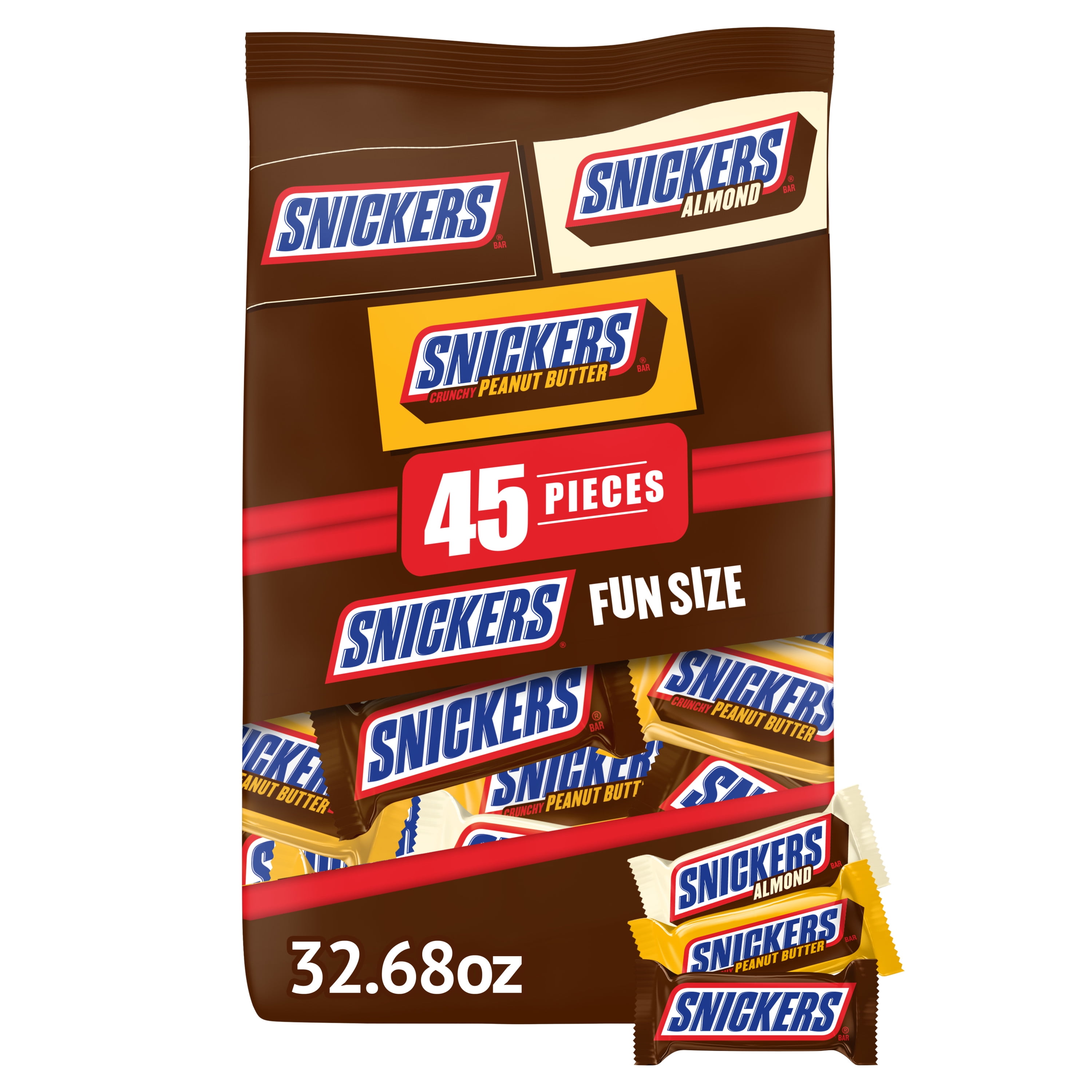 Snickers Fun Size Chocolate Halloween Candy Bar Variety Pack 45 Ct