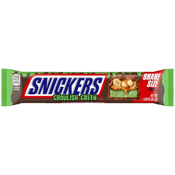 Snickers Ghoulish Green Halloween Candy Bar, Share Size - 3.29 oz