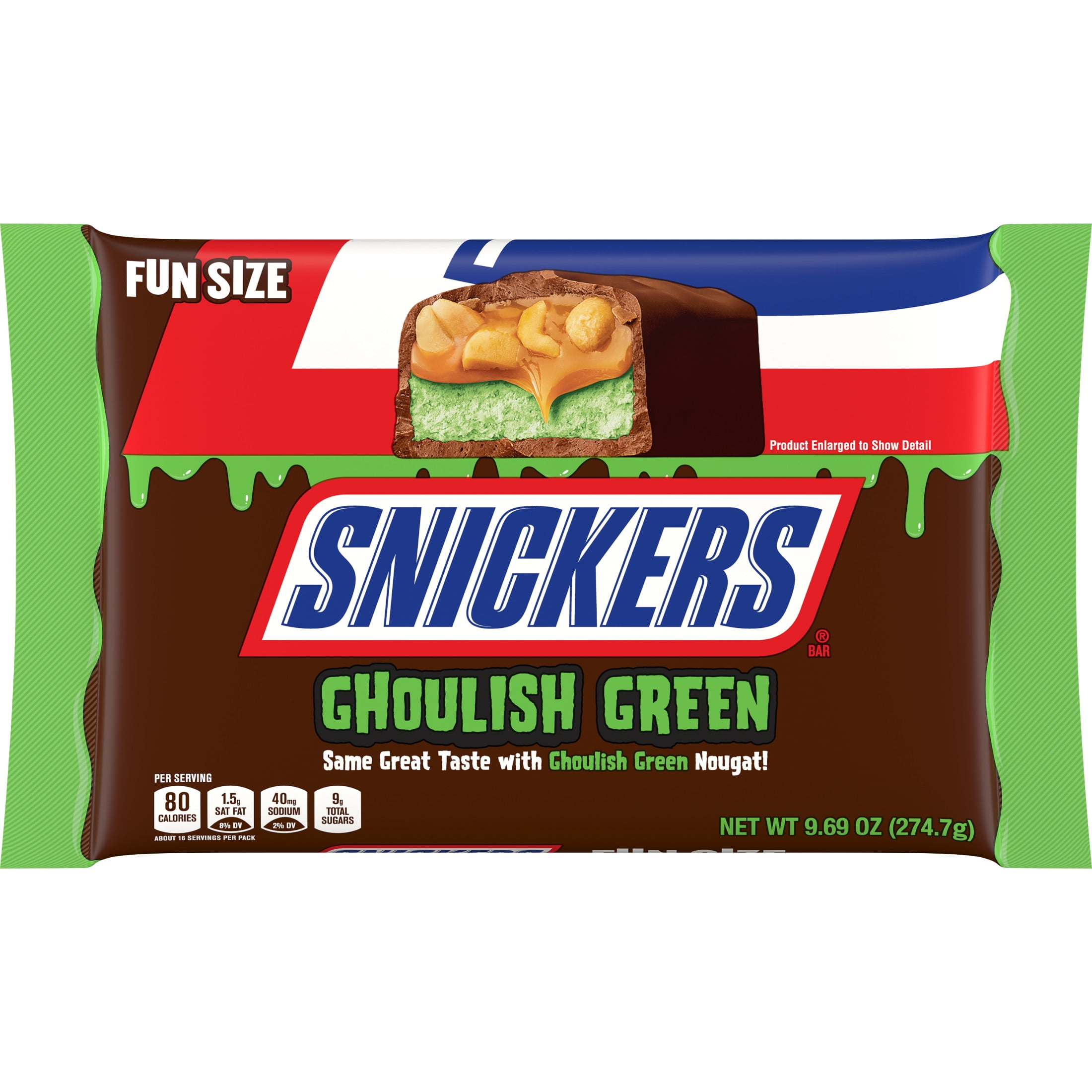 Snickers Ghoulish Green Milk Chocolate Halloween Candy Bars - 9.69 oz Bag