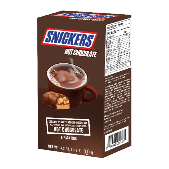 Snickers Milk Chocolate Caramel, Peanut & Nougat Flavored Hot Cocoa Sticks - 6 Count 4.2 oz
