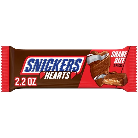 Snickers Milk Chocolate Hearts Valentines Day Candy Bars, Share Size - 2.2 oz Pack