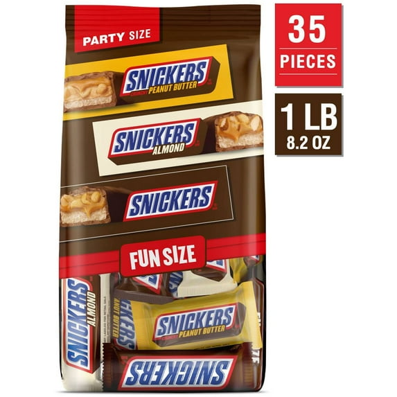 SNICKERS Original, Peanut Butter & Almond Fun Size Milk Chocolate Candy Bars Variety Assortment, Party Size, 24.02 Oz Bulk Bag