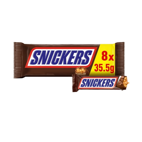 Snickers Milk Chocolate Snacksize Bars Multipack 8 x 35.5g, Imported from Britain