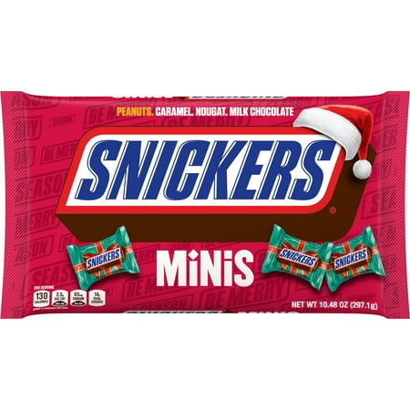 Snickers Minis Chocolate Christmas Candy Bars, Holiday Bag - 10.48 oz
