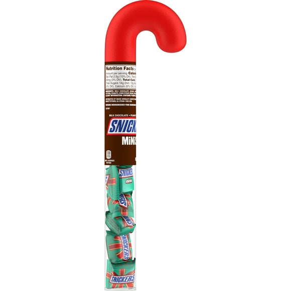 Snickers Minis Chocolate Christmas Candy Cane Stocking Stuffer, 2.14 oz Tube
