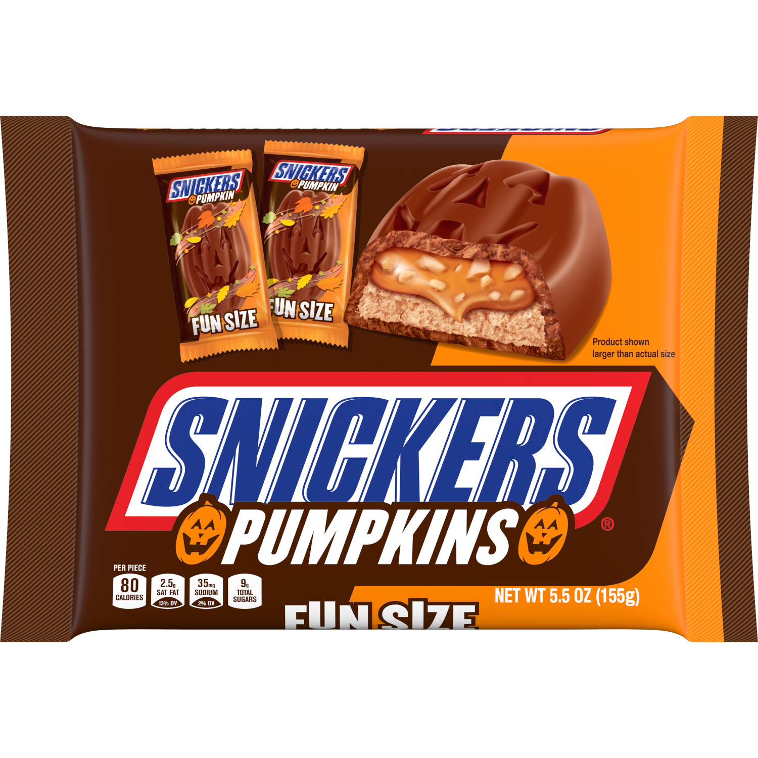 Snickers Pumpkins Tamaño Divertido Barras de Chocolate para Halloween, Paquete de 5.5 oz
