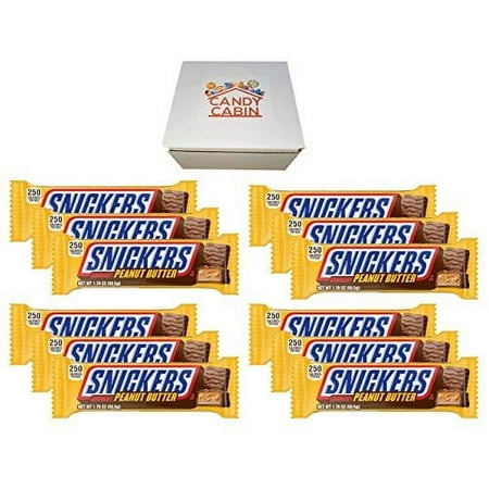 Snickers Singles Size Chocolate Candy Bars, Box By CANDY CABIN Peanut Butter, 12 Pack