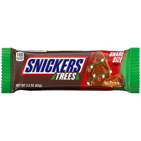 Snickers Trees Christmas Candy Chocolate Bars, Share Size - 2.2 oz pack