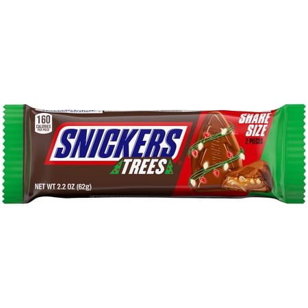 Snickers Trees Christmas Candy Chocolate Bars, Share Size - 2.2 oz Pack