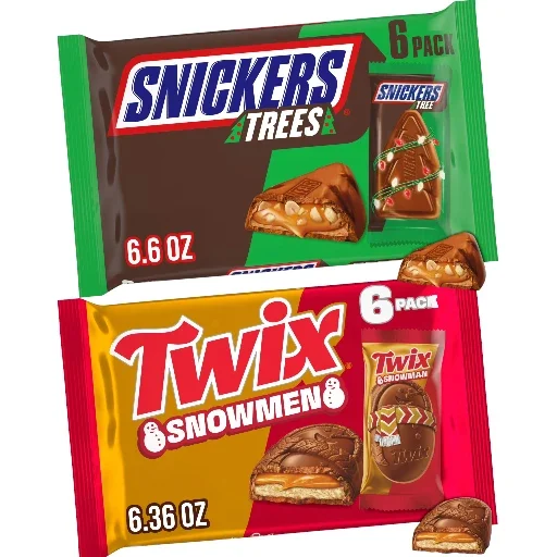 Snickers Trees and Twix Snowmen Holiday Chocolate Bundle 6ct Each, 2 Pack