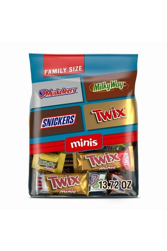 Snickers Twix Milky Way 3 Musketeers Chocolate Candy Bars Minis Family Size Bulk Bag 13.72 oz