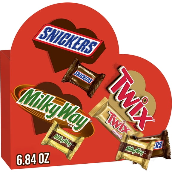 Snickers, Twix & Milky Way Minis Valentine's Chocolate Candy Heart Gift Box - 21 Ct