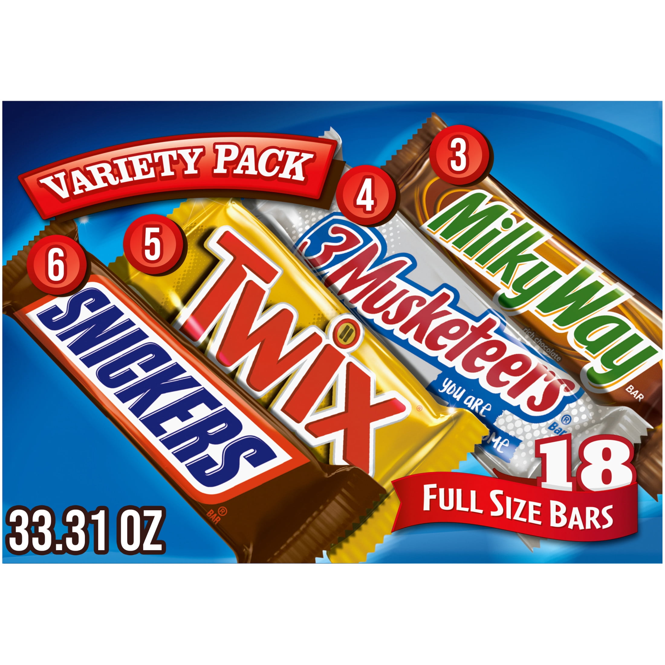 Snickers, Twix, Milky Way & More Assorted Milk Chocolate Candy Bars - 18 Bars