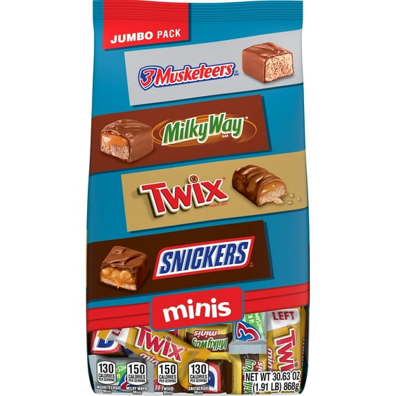 Snickers, Twix & More Minis Chocolate Candy Bars Variety Pack - 30.63 oz Bulk Bag