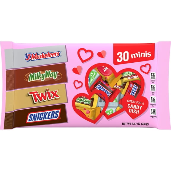 Snickers, Twix & More Valentine's Day Milk Chocolate Bars Variety Pack - 30 Count Bulk Bag