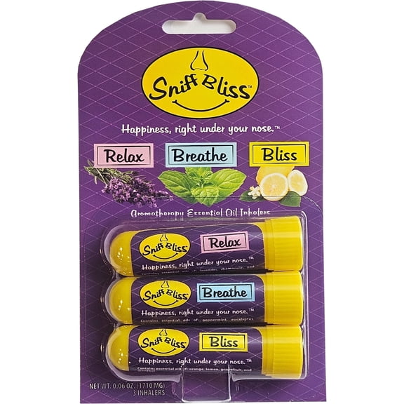 Sniff Bliss Nasal Aromatherapy Stick Variety Pack | Relax, Breathe & Bliss | Convenient USA-Made Nasal Sticks with Essential Oils & Menthol | 3 Pack (1710 mg)