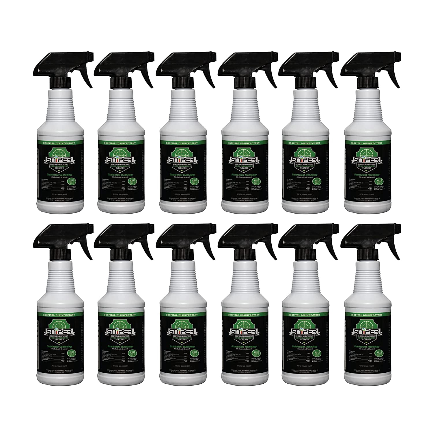 Sniper Hospital Disinfectant, Odor Eliminator and All-Purpose Cleaner, 16 Ounce Spray, 12-Pack