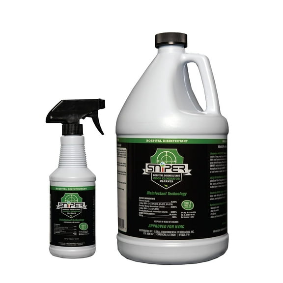 Sniper Hospital Disinfectant, Odor Eliminator and All-Purpose Cleaner, 16 Ounce Spray and 1 Gallon Refill