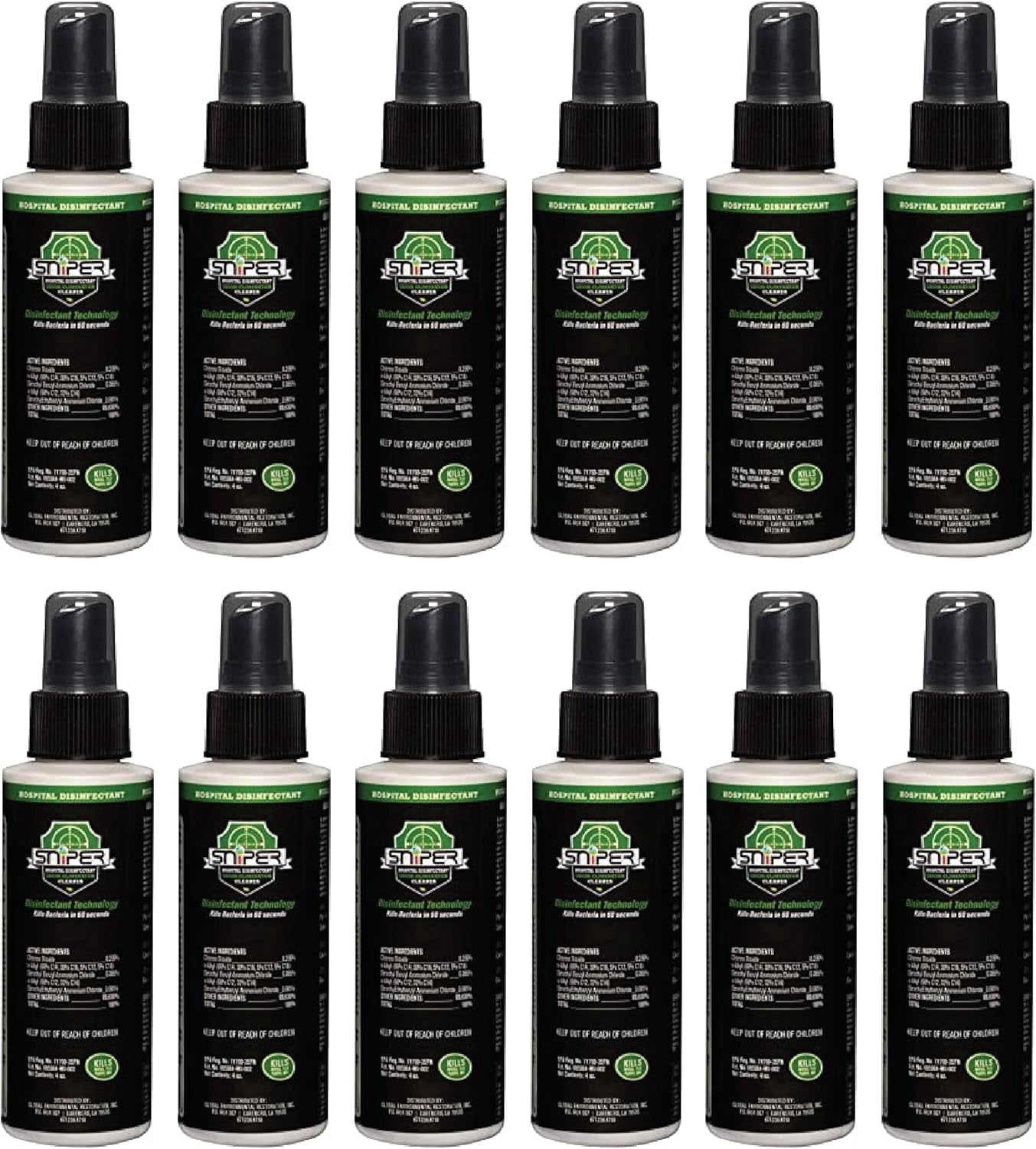 Sniper Hospital Disinfectant, Odor Eliminator and All-Purpose Cleaner, 4 Ounce Spray, 12-Pack