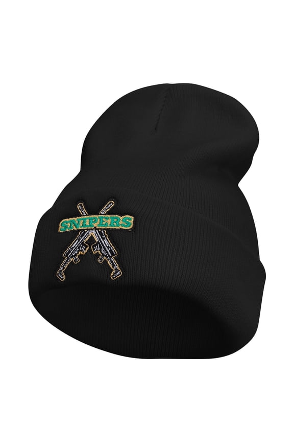 Snipers Embroidered 12 Inch Long Knitted Beanie - Black OSFM