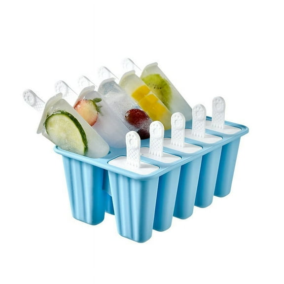 Snmubt 10 New Slicone Ice Tray Maker Homemade DIY Popsicle Ice Cream (Blue)