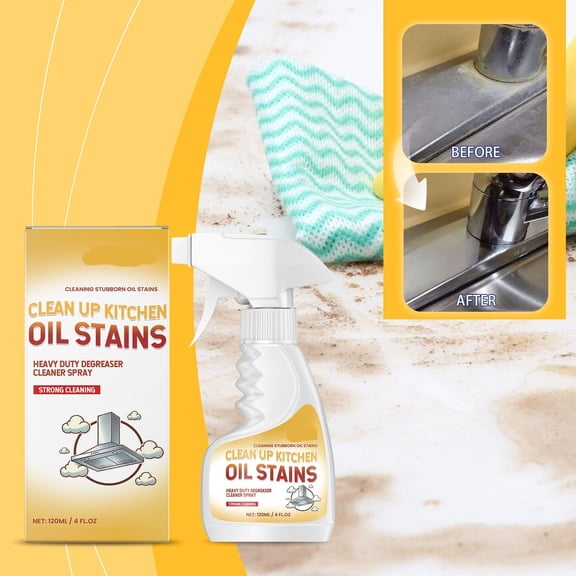 Snmubt 2-Pack Kitchen Degreaser Spray, 120ml Heavy Duty Oil Stain Remover for Stove, Quickly Decompose Grease with Cloth (B)