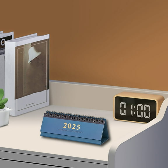 Snmubt 2025 Mini Desk Calendar Horizontal Solid Color Office Daily Planner Self-Discipline Punch Card Book Desktop Ornament (Blue)