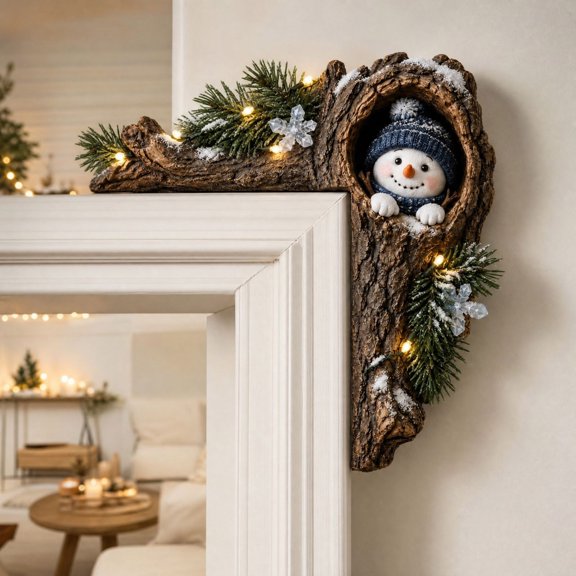 Snmubt 2D Wooden Forest Animal Door Corner Decor, Winter Animal with Blue Scarf, Woodland Christmas Decor for Home Entryway