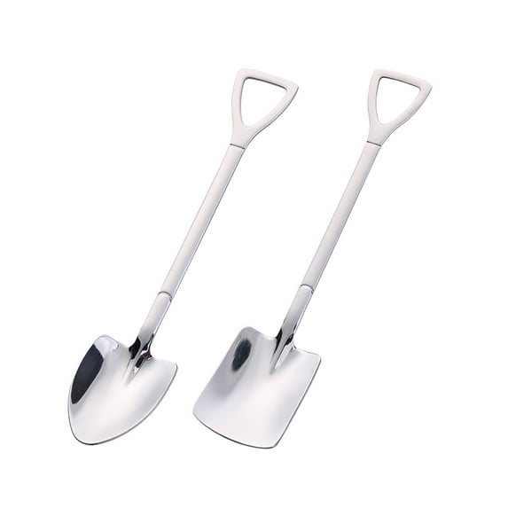 Snmubt 2PCS Stainless Steel Long Handle Spoon Shovel Spoon Dessert Coffee Spoon (Silver)
