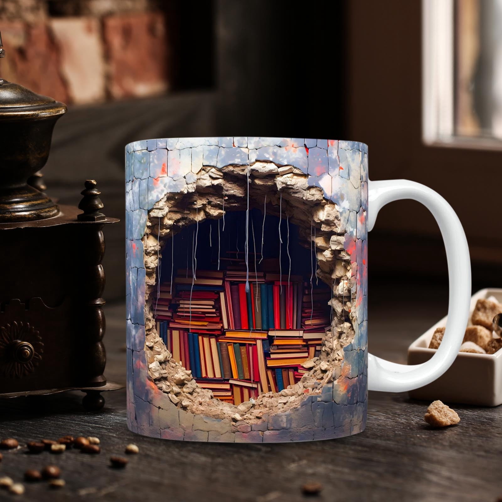 Snmubt 3 D Creatives Space Design Bookshelf Ceramic Mugs Study With ...