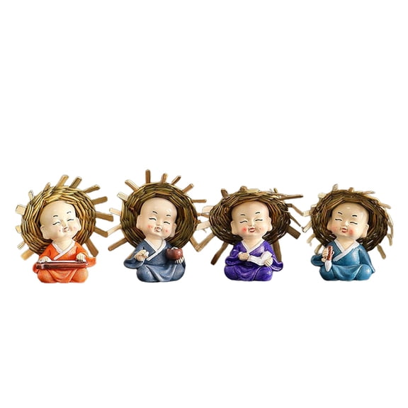 Snmubt 4Pc New Basimu Zen With Four Non Small Monks Home Decoration Small Doll Office Desktop Decoration (Red)