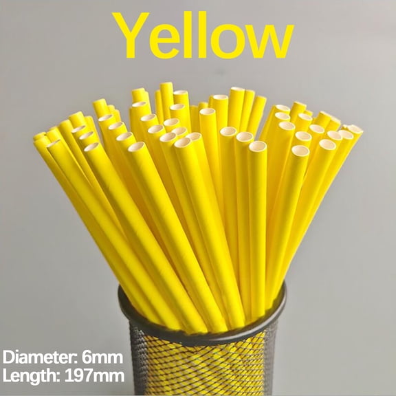 Snmubt 50PCS Yellow Disposable Paper Straws, Biodegradable, for Beverage, Party, Dessert, Cake Decoration, Birthday, Wedding, Easter