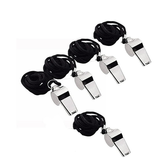 Snmubt 5pcs Whistle, Whistles for Coaches, Whistle for Teachers, Whistles for Adults with Lanyard, Stainless Steel Sports Whistle, Loud Crisp Sound Whistles for Referees, Coaches, Training (Black)