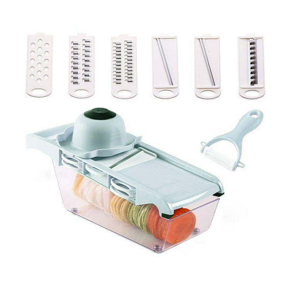 Snmubt 6 In 1 Mandolines Cheese Slicer Multi Blade Cheese Grater Vegetable Slicer for Cucumber Potato Onion and More Vegetable Slicer for Salad (Light Blue)