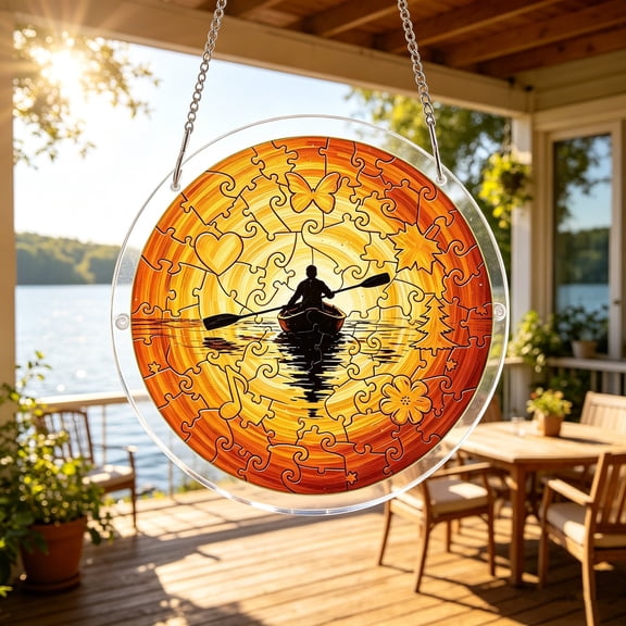 Snmubt Acrylic Puzzle Suncatcher Glowing Sun Catchers Puzzle, DIY SunCatchers Window Hanging, Memorial Day Veterans Day Home Garden Decor Gift